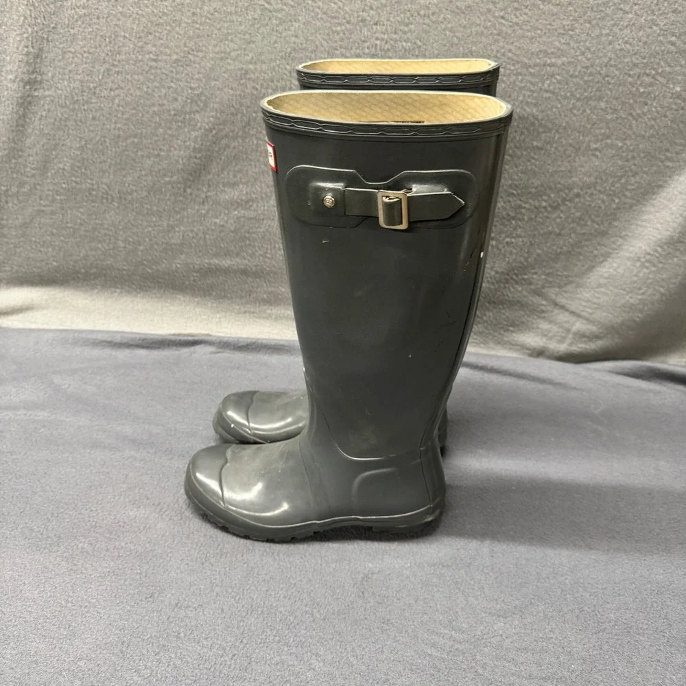 Hunter Rain Boots Womens 7 Original Gloss Gray Waterproof Pull On Outdoors